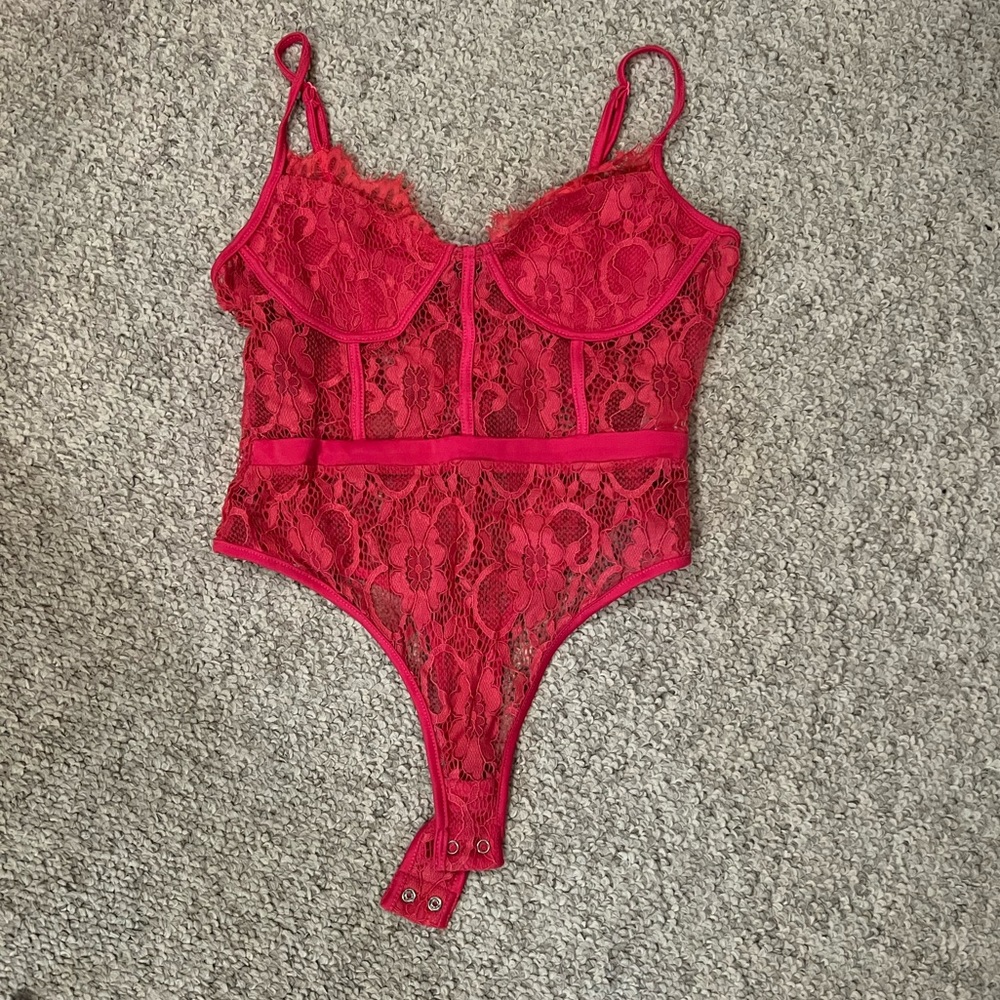Pink lace corset bodysuit